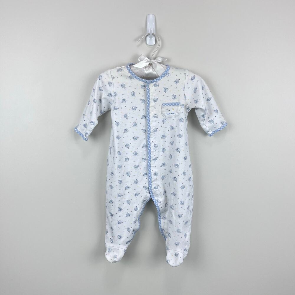 Magnolia Baby White Blue Sailboat Footie 9 Months